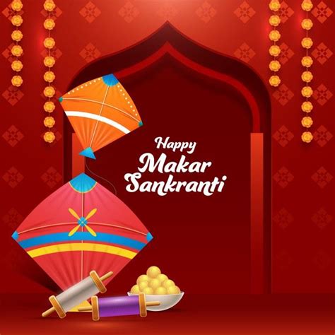 Happy Makar Sankranti Greeting Card With Colorful Kites In 2021 Makar