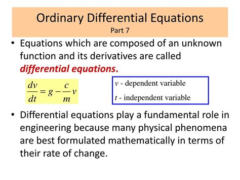 Ppt Part 7 Ordinary Differential Equations Odes Powerpoint
