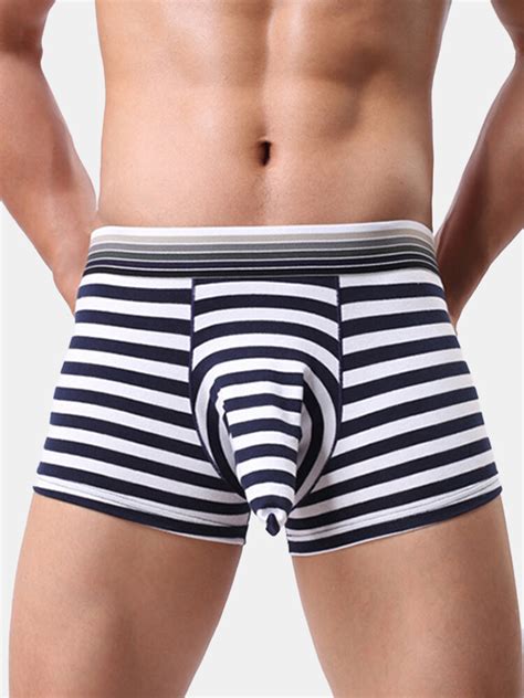 Mens Sexy Cotton Stripe Printing Elephant Shaped U Convex Pouch Boxers Casual Underwear At