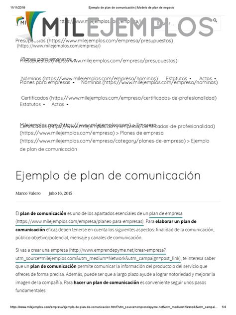 Ejemplo De Plan De Comunicación Modelo De Plan De Negocio Plan De