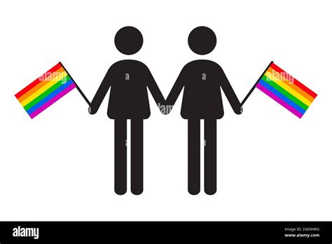 Icono de dos hombres con bandera Rainbow Gay. Ilustración vectorial del