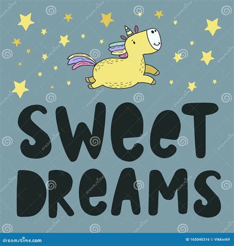 Sweet Dreams Vector Illustration With The Inscription And The Unicorn