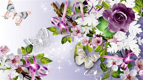 Purple Rose And Butterflies Picture On March 8 Wallpapers