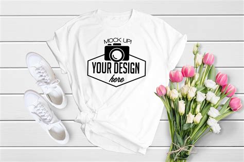Download T-Shirt Mockup Bella Canvas 3001 white shirt On Wood ...