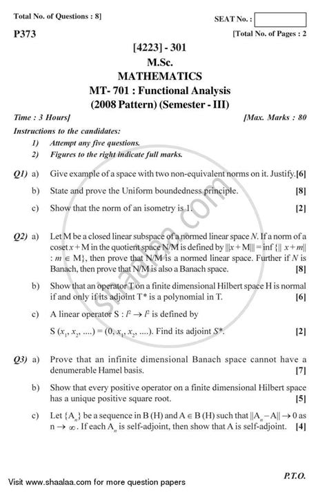 Another common problem in discussion sections is the tendency to move away from the stated objectives and try to ''solve all problems.'' Functional Analysis 2012-2013 M.Sc Mathematics Semester 3 question paper with PDF download ...