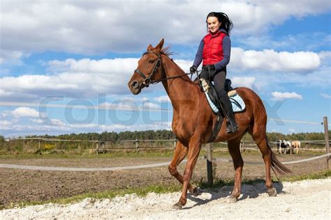 Junge Frau Auf Einem Pferd Stock Foto Colourbox