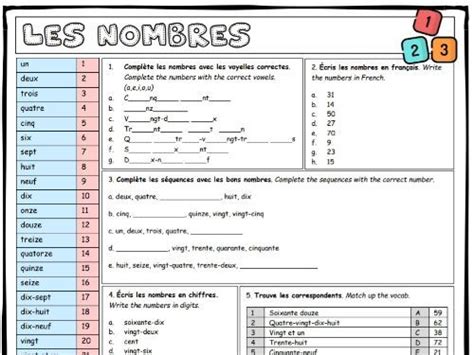 French Numbers 1-100 Worksheet Pdf