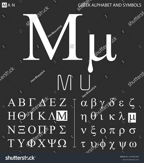 Greek Alphabet And Symbols Mu Letter With Royalty Free Stock Vector