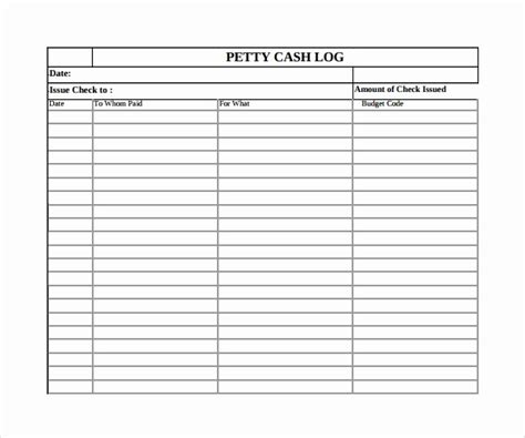 Free Petty Cash Log Sheet Fresh Sample Petty Cash Log Template 9 Free