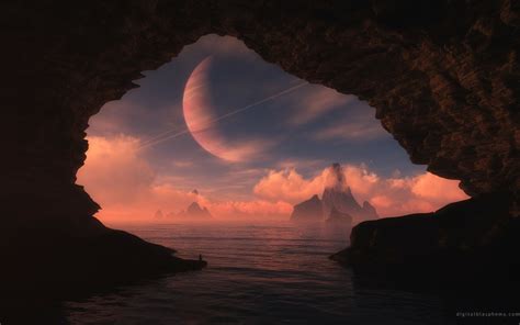 Ocean Outer Space Cave Sea Planets 1680x1050 Wallpaper