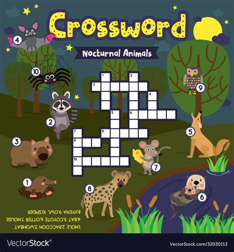 Crossword Puzzle Nocturnal Animals Royalty Free Vector Image