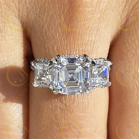 530 Tcw Asscher Cut Three Stone Engagement Ring In 925 Etsy
