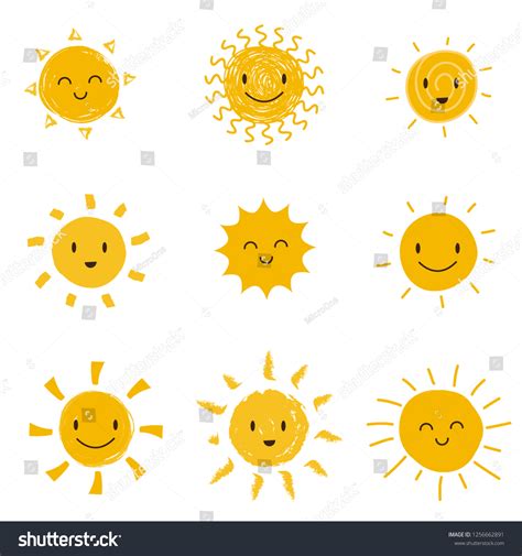 Cute Happy Sun Smiley Face Summer 스톡 일러스트 1256662891 Shutterstock