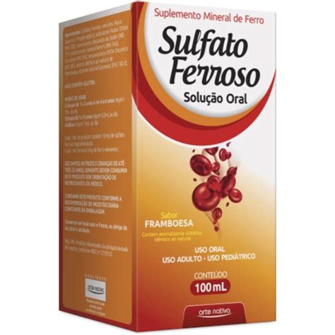 Sulfato Ferroso Arte Nativa Mg Framboesa Frasco Com Ml De