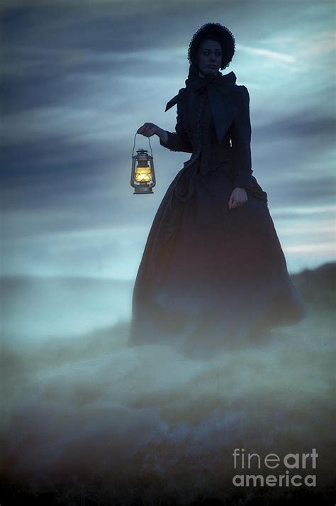 Ghostly Victorian Woman With A Lamp In Fog At Night Photograph By Lee