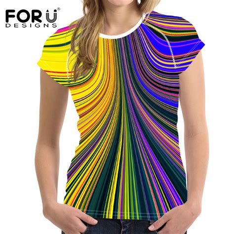 forudesigns t shirt mix color stripe prints women tops fashion t shirt cool 3d tshirt female
