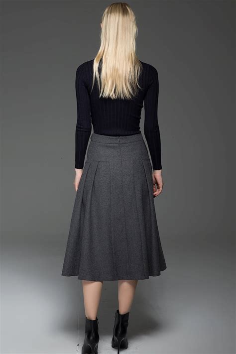 Wool Skirt Midi Skirt Winter Skirt Dark Gray Skirt Women Etsy
