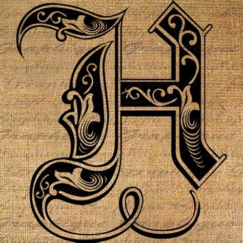 Items Similar To Letter Initial H Monogram Old Engraving Style Type Text Word Digital Image