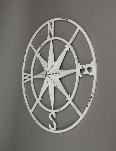 Distressed Metal Compass Rose Indooroutdoor Wall Hanging White