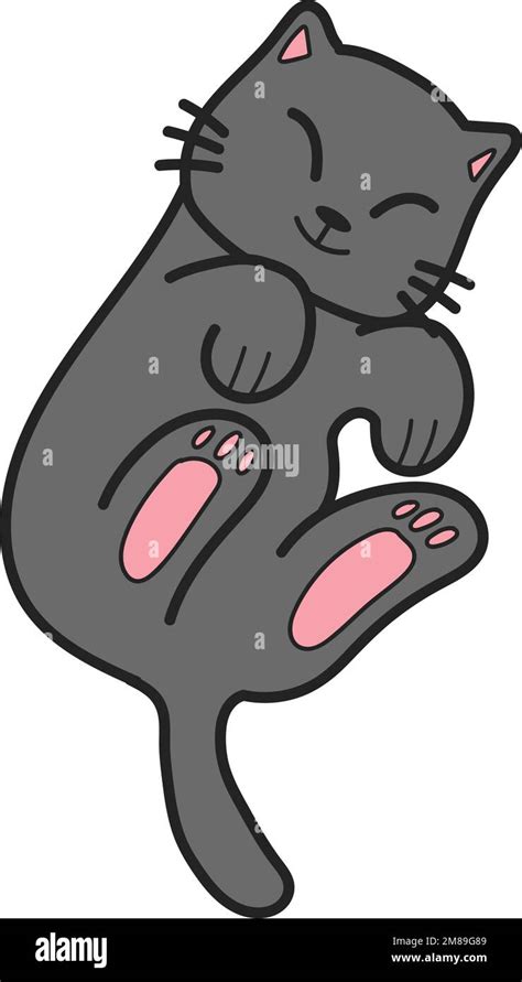 Hand Drawn Sleeping Cat Showing Belly Illustration In Doodle Style