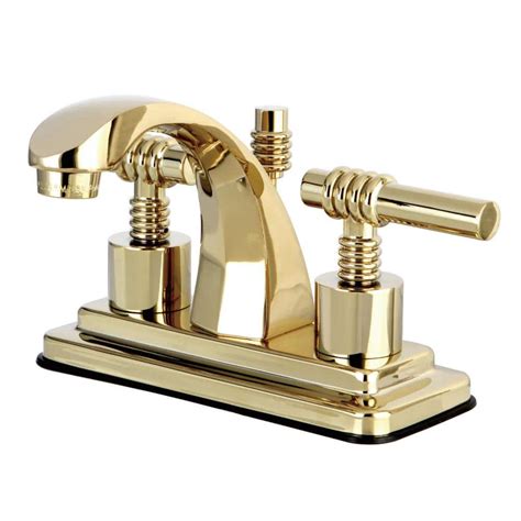 Kingston Brass Milano 4 In Centerset 2 Handle Bathroom Faucet In Polished Brass Hks4642ml The