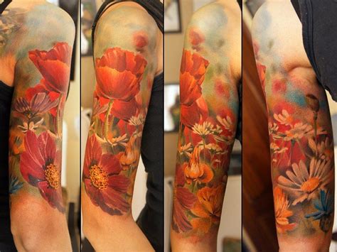 What kind of tattoos have flowers on them? wildflower half sleeve by Grimmy3D | Realistic flower ...