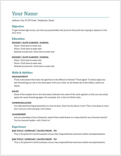 Basic Resume Template 01 Microsoft Word Templates