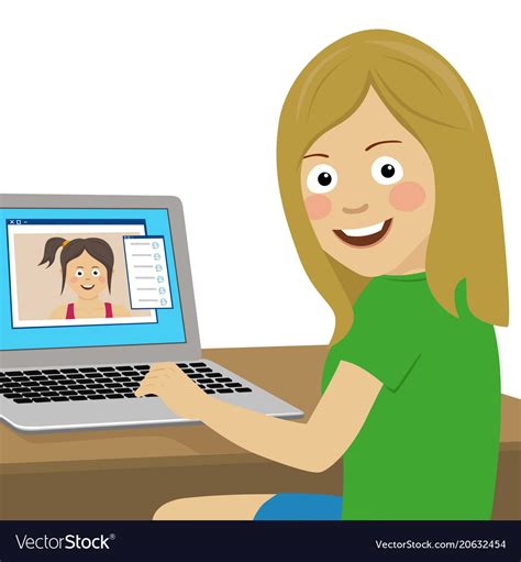Girl Chatting With Her Girlfriend Using Laptop Vector Image