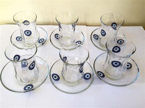 12pcs Turkish Tea Glasses Evil Eye Patterned Nazar Design Turkish Tea