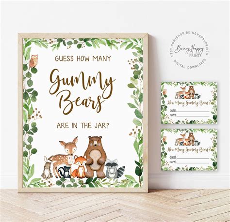 Guess How Many Gummy Bears Woodland Baby Shower Games Etsy