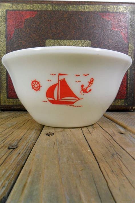 Mckee Red Ships Milk Glass Kitchen Mixing Bowl With Sailboats Etsy
