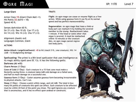 Ogre Mage Monster Cards Dandd Dungeons And Dragons Ogre