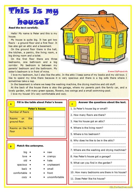 This Is My House Reading For Detail English Esl Worksheets Pdf And Doc