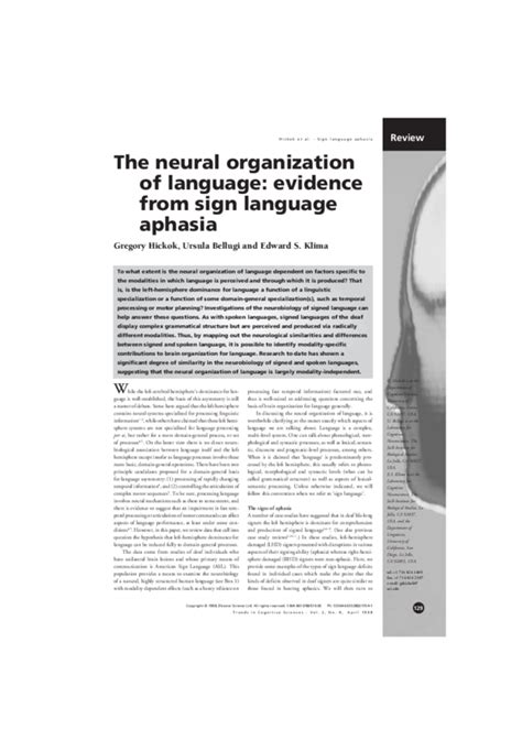pdf the neural organization of language evidence from sign language aphasia ursula bellugi