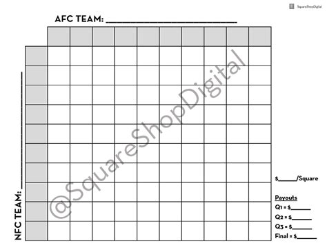 Printable Super Bowl Squares Game With Payouts Instant Download Etsy