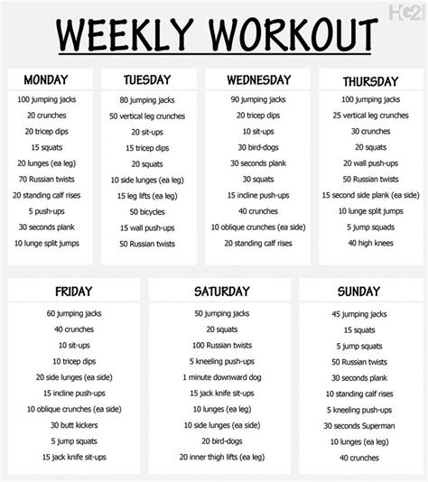Workout Plan Weekly Weekly Workout Plan 5 Days Of Workouts To Get