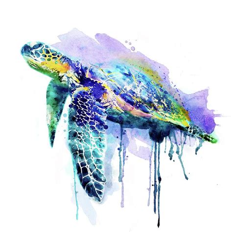 Sea Turtle Watercolor Painting Drip Painting Fine Art Painting