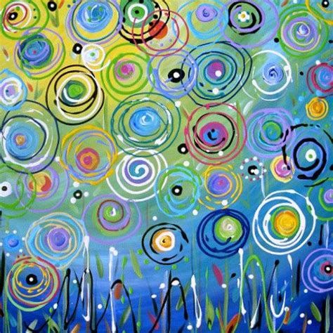 Abstract Painting Turquoise Aqua Blue Yellow Circle Art Canvas Etsy