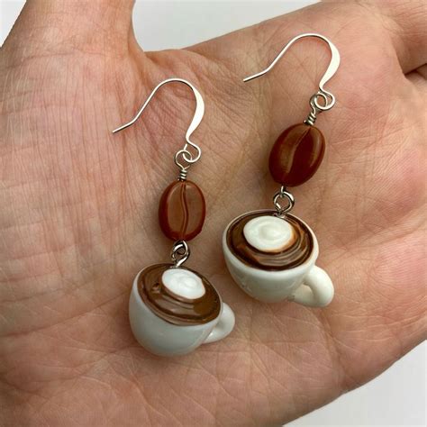 Cappuccino Cups Coffee Beans Dangle Earrings Resin Coffee Cup Charms