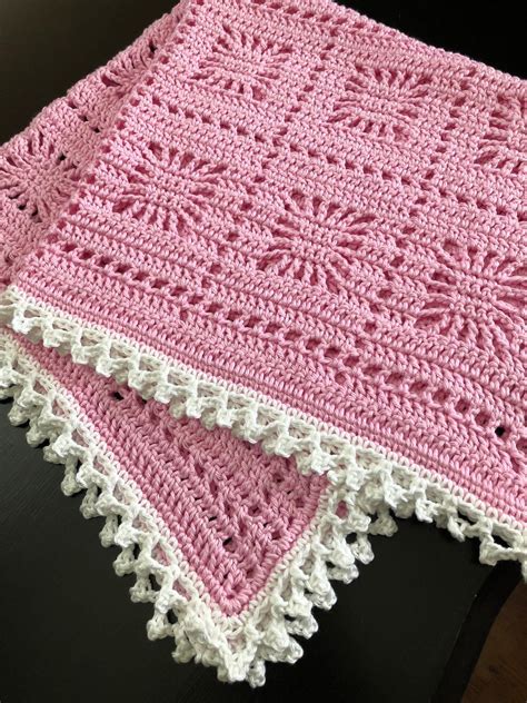 Crochet Baby Blanket Open Weave Lace Pink And White Blanket Baby