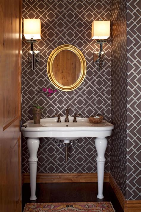 Powder Room With Brown Graphic Wallpaper Hgtv