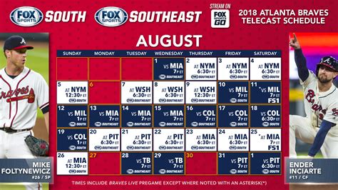 Today's 2020 mlb tv schedule includes spring training, regular season and playoffs. Atlanta Braves TV Schedule: August | FOX Sports