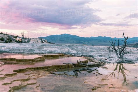 Mammoth Hot Springs At Yellowstone National Park Against Sky During