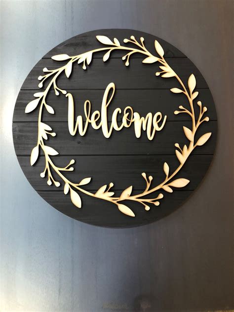 Wood And Black Circle Welcome Sign Farmhouse Decor House Etsy