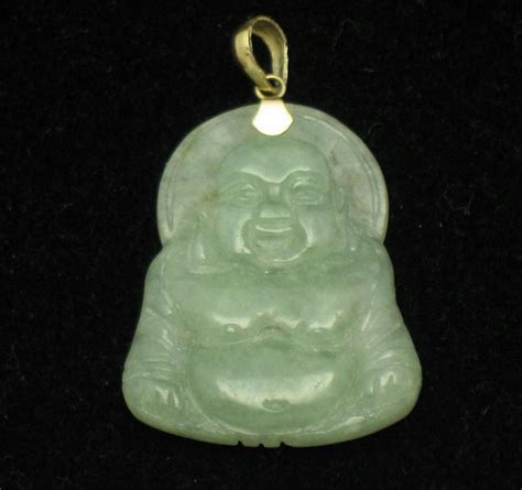 K Gold Carved Jade Buddha Pendant Grams Vintage Chinese Buddha
