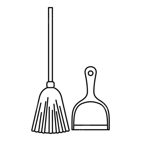 Broom And Dustpan Icon Outline Style Pan Drawing Room Drawing Broom