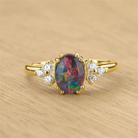 Natural Black Australian Opal Ring 18ct Genuine Diamonds Rare Etsy