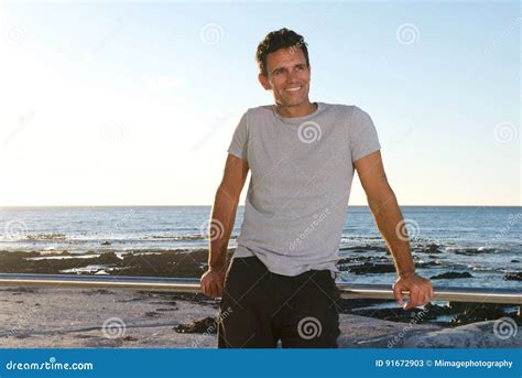 Handsome Middle Age Man Smiling By Sea Stock Image Image Of Person