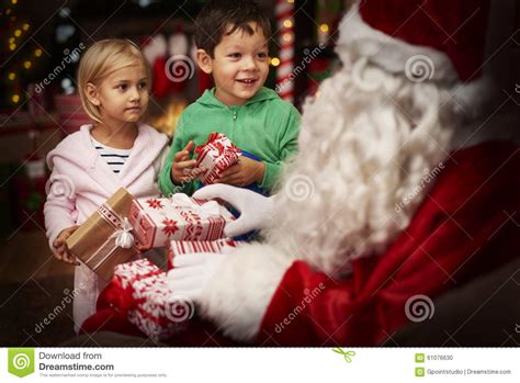 Santa With Kids Stock Photo Image Of Living Evening 61076630