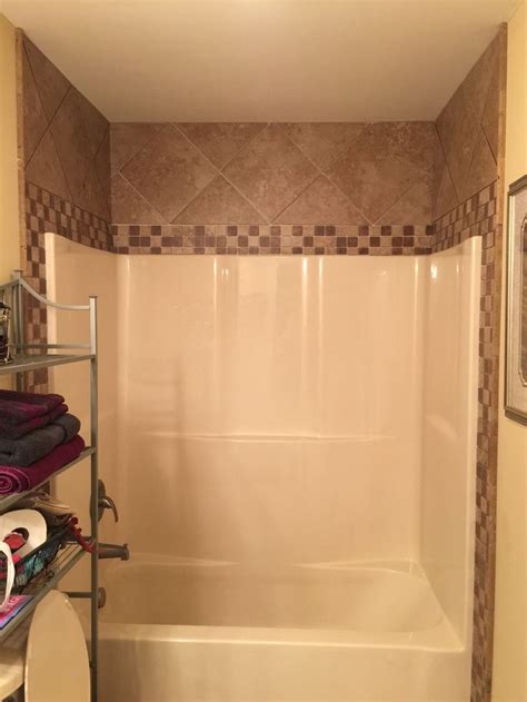 Tile Around Fiberglass Shower Tub Bathrooms Remodel Remodel Bedroom Guest Bedroom Remodel